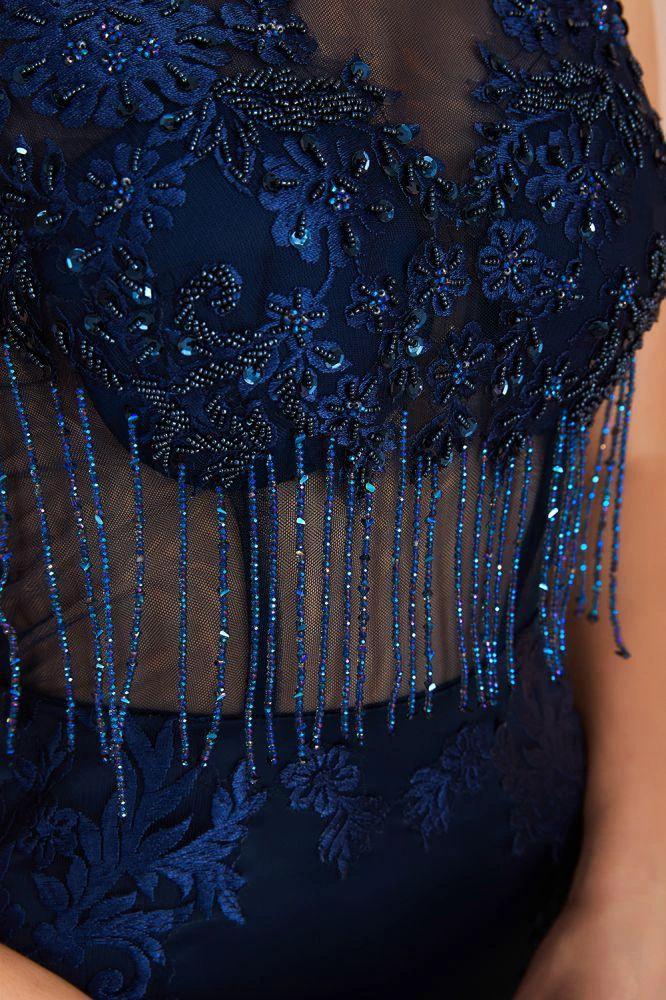 Sexy Sleeveless Mermaid Prom Dress Backless Satin Sparkly Sequins Evening Gown by misshow.com