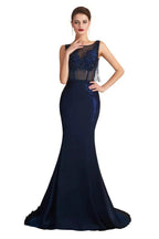Sexy Sleeveless Mermaid Prom Dress Backless Satin Sparkly Sequins Evening Gown by misshow.com
