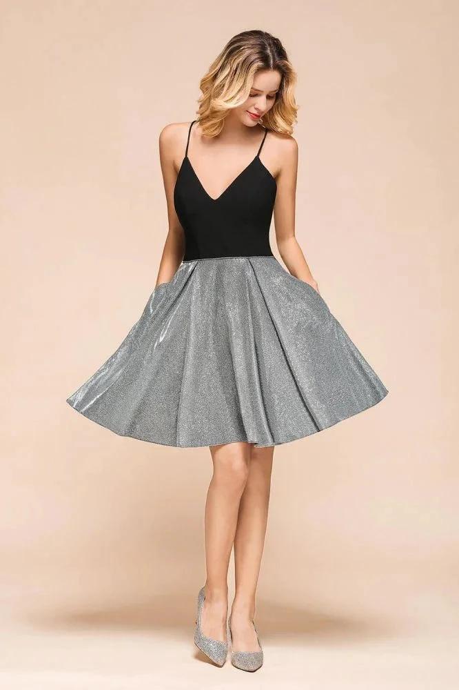 Sexy Sleeveless Short Homecoming Dress Bright V-Neck Party Dress with Pocket by misshow.com
