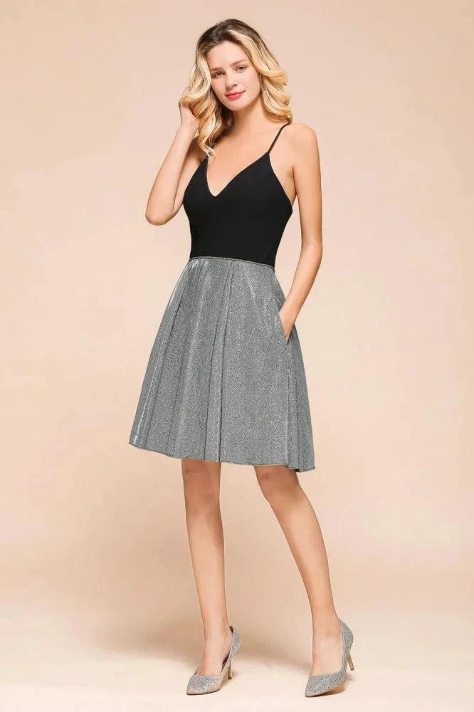 Sexy Sleeveless Short Homecoming Dress Bright V-Neck Party Dress with Pocket by misshow.com