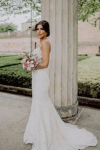 Sexy Spaghetti Strap Sleeveless Mermaid Lace Wedding Dresses with Chapel Train by misshow.com