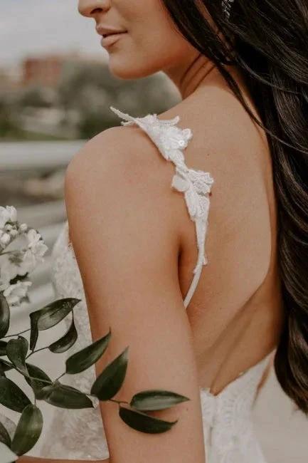 Sexy Spaghetti Strap Sleeveless Mermaid Lace Wedding Dresses with Court Train by misshow.com