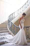 Sexy Spaghetti Strap Wedding Dress | Mermaid Chiffon Lace Bridal Gown by misshow.com