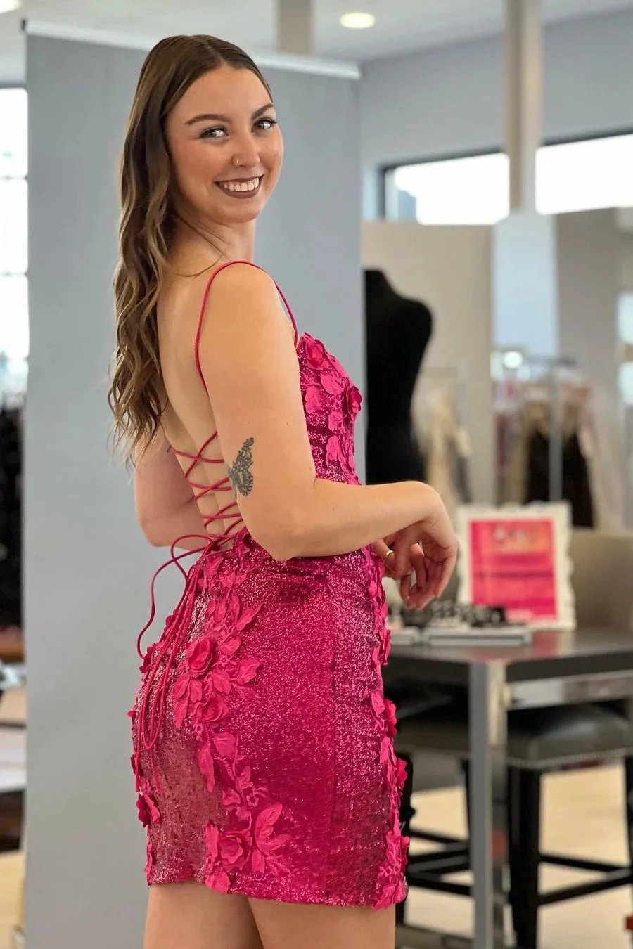 Sexy Spaghetti Straps Backless Appliques Homecoming Dress by misshow.com