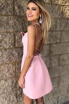 Sexy Spaghetti Straps Short Pink Homecoming Dress with Pockets PD102 by pgmdress
