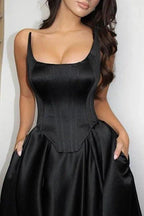 Sexy spaghetti straps sleeveless a-line satin evening dresses split front by misshow.com