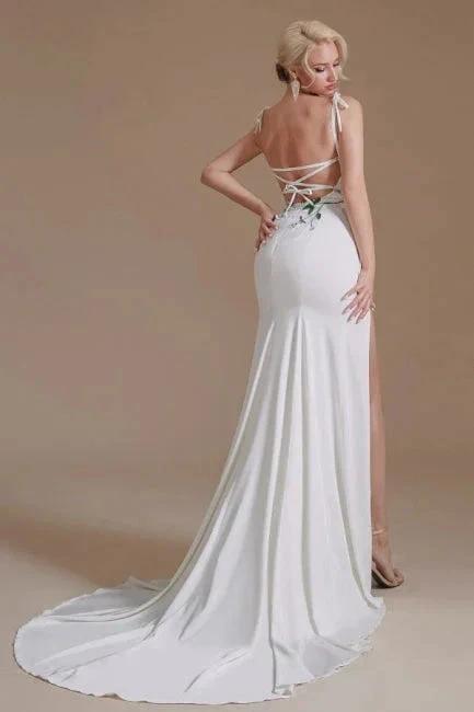 Sexy Spaghetti Straps Sleeveless Mermaid Floor-Length Satin Wedding Dresses by misshow.com