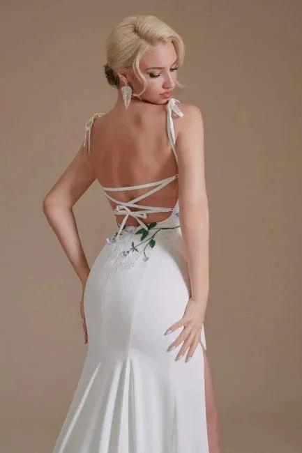 Sexy Spaghetti Straps Sleeveless Mermaid Floor-Length Satin Wedding Dresses by misshow.com
