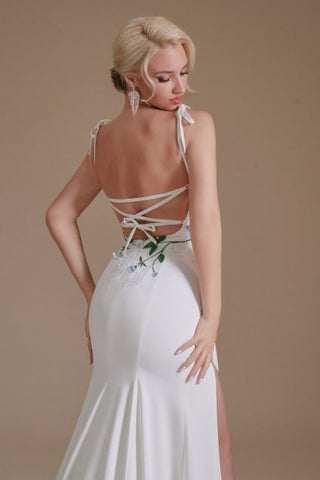 Sexy Spaghetti Straps Sleeveless Mermaid Floor-Length Satin Wedding Dresses