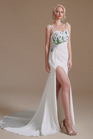 Sexy Spaghetti Straps Sleeveless Mermaid Floor-Length Satin Wedding Dresses