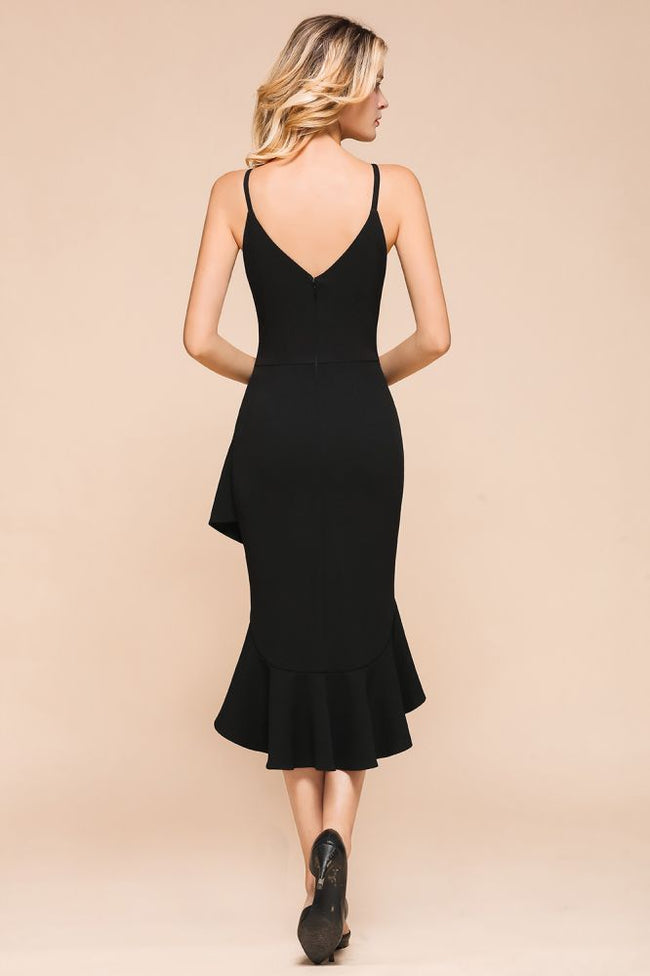 Sexy Spaghetti Straps Sweetheart Slim Hi-Lo Party Dress Vintage Backless Black Prom Dress Main Image
