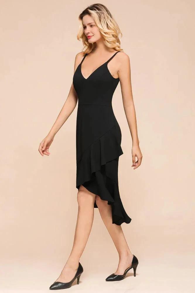 Sexy Spaghetti Straps Sweetheart Slim Hi-Lo Party Dress Vintage Backless Black Prom Dress by misshow.com