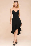 Sexy Spaghetti Straps Sweetheart Slim Hi-Lo Party Dress Vintage Backless Black Prom Dress by misshow.com
