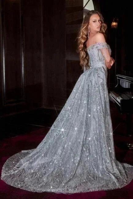 Sexy Sparkly Burgundy Off-the-shoulder Long Prom Dresses Royal Blue Evening Gowns by misshow.com