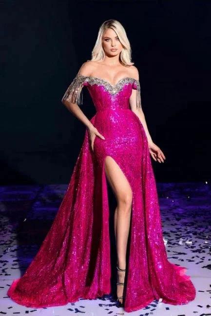 Sexy Sparkly Burgundy Off-the-shoulder Long Prom Dresses Royal Blue Evening Gowns by misshow.com