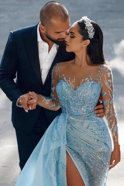 Sexy Sparkly Long Sleeves Mermaid Prom Dresses Evening Gowns With Lace by misshow.com