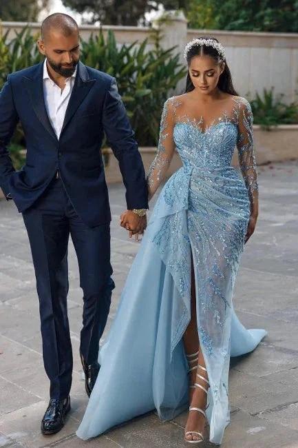 Sexy Sparkly Long Sleeves Mermaid Prom Dresses Evening Gowns With Lace by misshow.com