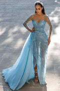 Sexy Sparkly Long Sleeves Mermaid Prom Dresses Evening Gowns With Lace by misshow.com
