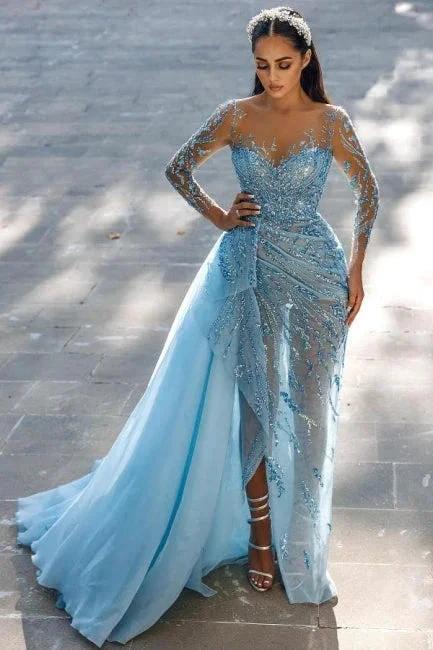 Sexy Sparkly Long Sleeves Mermaid Prom Dresses Evening Gowns With Lace by misshow.com