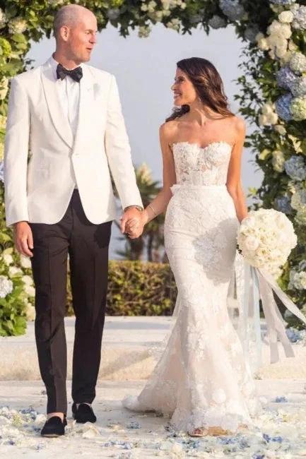 Sexy Strapless Sweetheart Mermaid Wedding Dresses Bridal Gowns With Lace by misshow.com