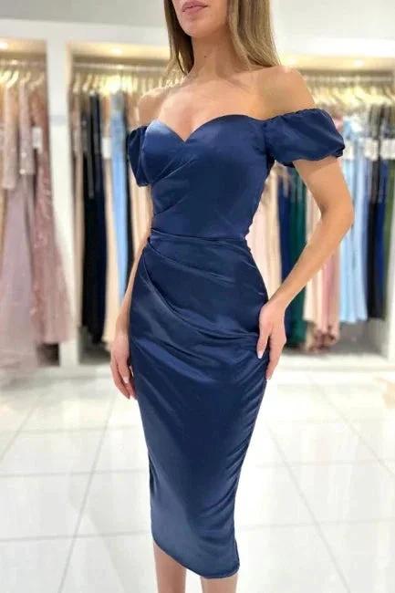 Sexy sweetheart capsleeves column satin evening dresses ruffles by misshow.com