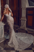 Sexy Sweetheart Lace Spaghetti Strap Sleeveless Mermaid Prom Dress by misshow.com