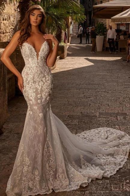 Sexy sweetheart sleeveless mermaid lace Wedding dresses by misshow.com