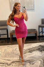 Sexy V-neck Fuchsia Backless Sequined Sleeveless Homecoming Dress by misshow.com