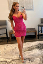Sexy V-neck Fuchsia Backless Sequined Sleeveless Homecoming Dress by misshow.com