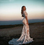 Sexy V-neck Mermaid Lace Wedding dresses with Sleeves by misshow.com