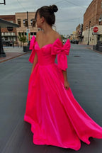 Shanty | A-Line Off-Shoulder Bow Pleated Long Prom Dress by KissProm