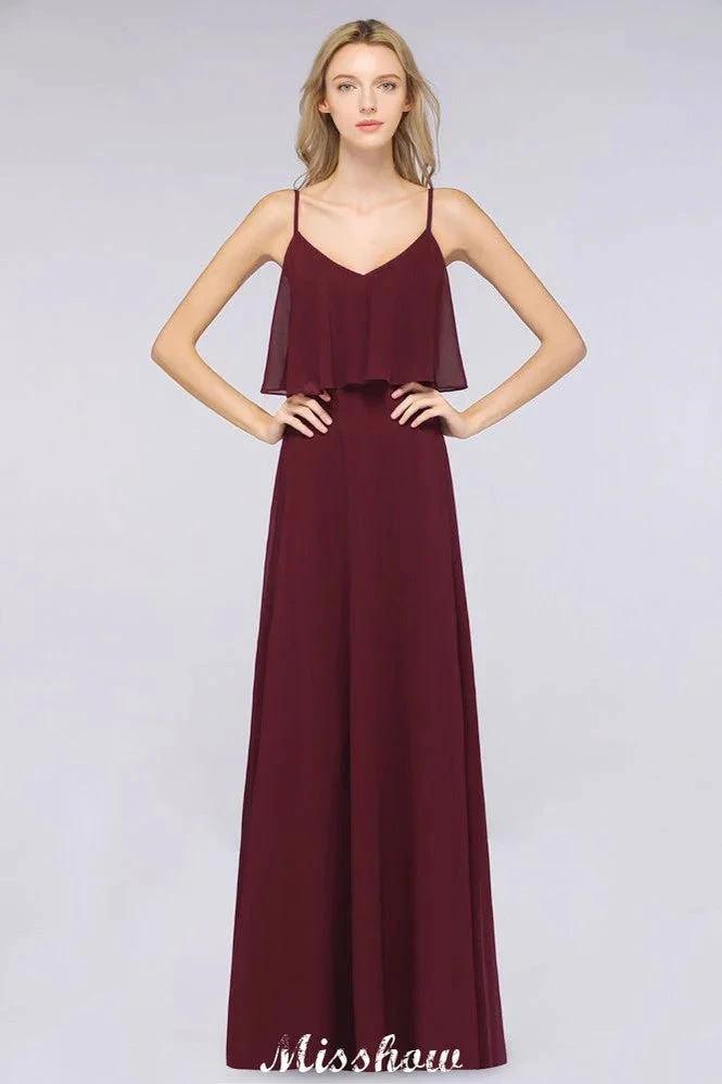 Shapghetti Burgundy Bridesmaid Dress Backless Chiffon Wedding Guest Dress by misshow.com