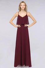 Shapghetti Burgundy Bridesmaid Dress Backless Chiffon Wedding Guest Dress by misshow.com