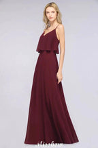 Shapghetti Burgundy Bridesmaid Dress Backless Chiffon Wedding Guest Dress by misshow.com