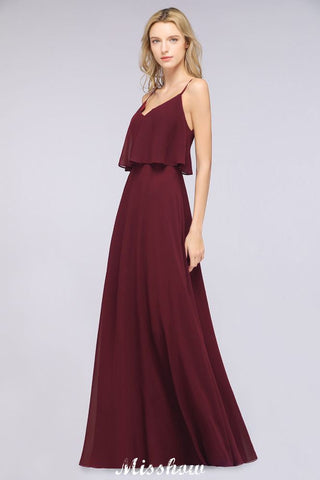 Vestido de dama de honor Shapghetti color burdeos, sin espalda, de gasa, para invitada de boda
