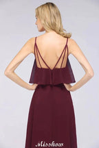 Shapghetti Burgundy Bridesmaid Dress Backless Chiffon Wedding Guest Dress by misshow.com