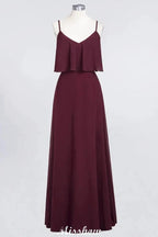 Shapghetti Burgundy Bridesmaid Dress Backless Chiffon Wedding Guest Dress by misshow.com