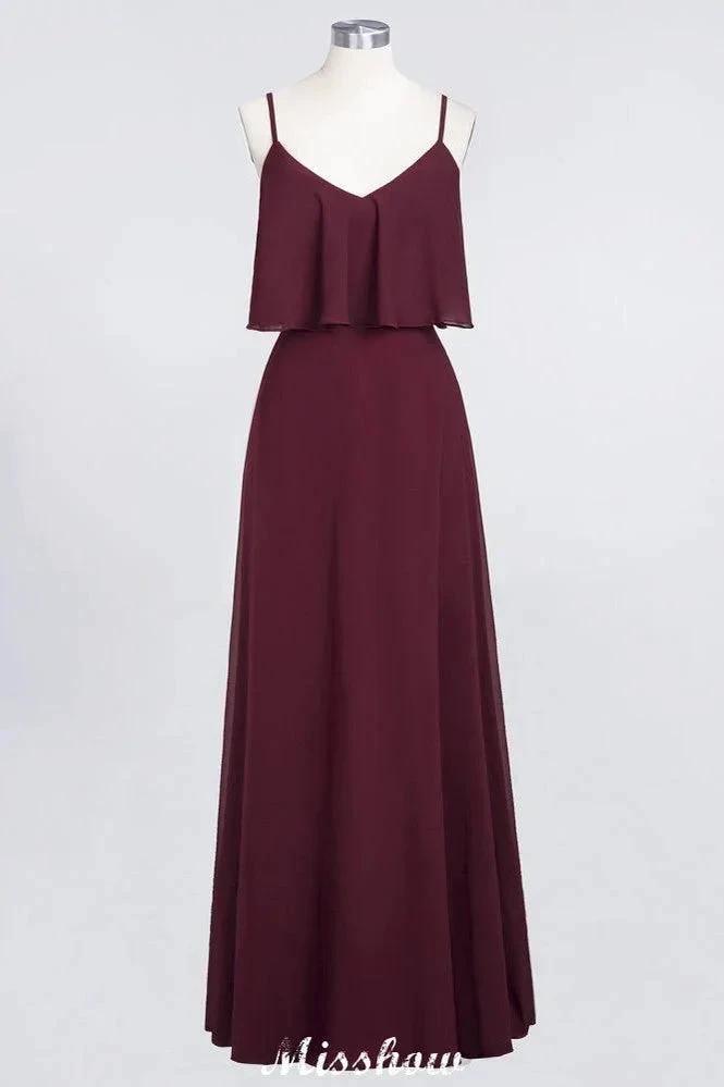 Shapghetti Burgundy Bridesmaid Dress Backless Chiffon Wedding Guest Dress by misshow.com