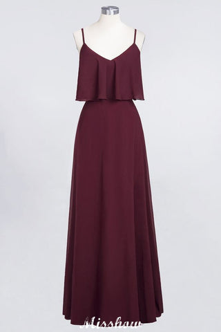 Vestido de dama de honor Shapghetti color burdeos, sin espalda, de gasa, para invitada de boda