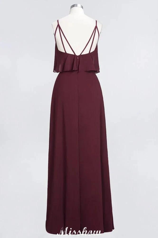 Shapghetti Burgundy Bridesmaid Dress Backless Chiffon Wedding Guest Dress by misshow.com