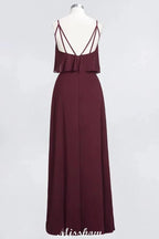 Shapghetti Burgundy Bridesmaid Dress Backless Chiffon Wedding Guest Dress by misshow.com