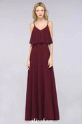 Shapghetti Burgundy Bridesmaid Dress Backless Chiffon Wedding Guest Dress by misshow.com
