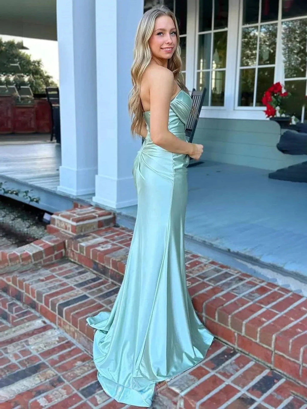 Shayna | Mermaid Pleats Strapless Black Long Prom Dresses with Slit by KissProm