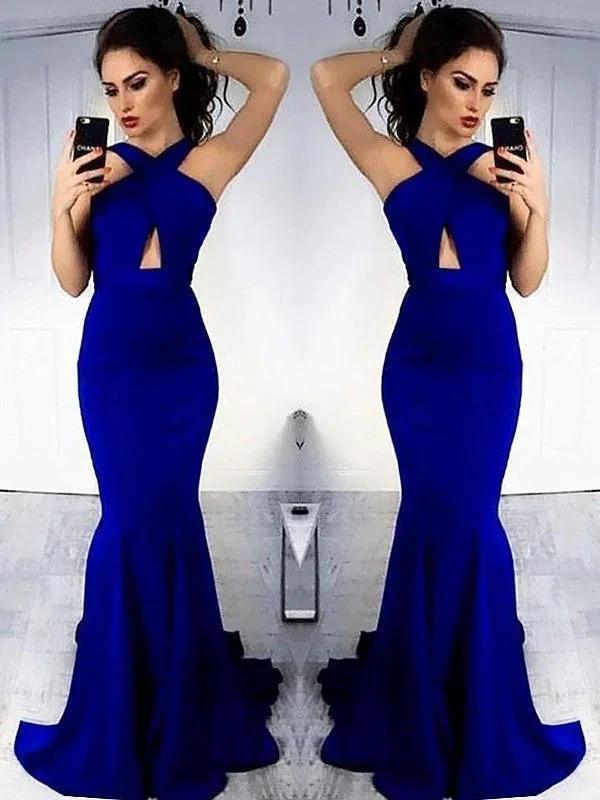 Sheath Halter Sleeveless With Ruched Satin Prom Dresses by misshow.com