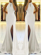 Sheath Halter Sleeveless With Ruffles Stretch Crepe Prom Dresses by misshow.com