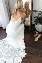 Sheath Lace Backless Scoop Sleeveless Split Court Train Wedding Dress WD258 by pgmdress