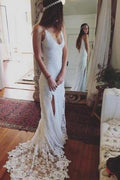 Sheath Lace Backless Scoop Sleeveless Split Court Train Wedding Dress WD258 by pgmdress