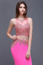 Sheath Round Satin Stretch Fuschia Prom Dresses by misshow.com