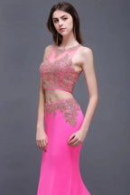 Sheath Round Satin Stretch Fuschia Prom Dresses by misshow.com