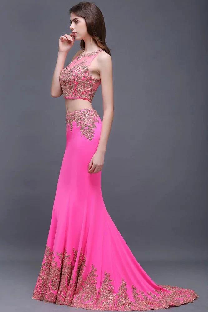 Sheath Round Satin Stretch Fuschia Prom Dresses by misshow.com